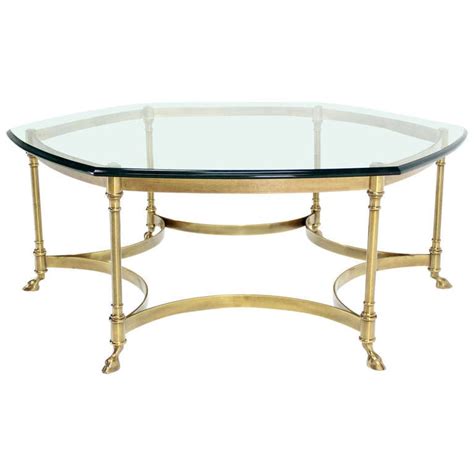 Italian Modern Coffee Table With Hoof Feet Brass Base And Hexagonal Glass Top For Sale At 1stdibs