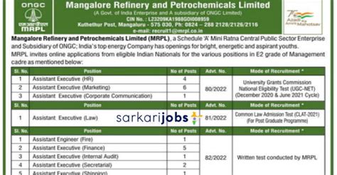 Mrpl Recruitment For Assistant Executives Assistant