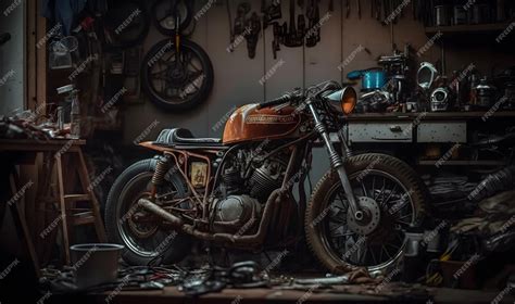 Premium AI Image | vintage cafe racer custom on garage