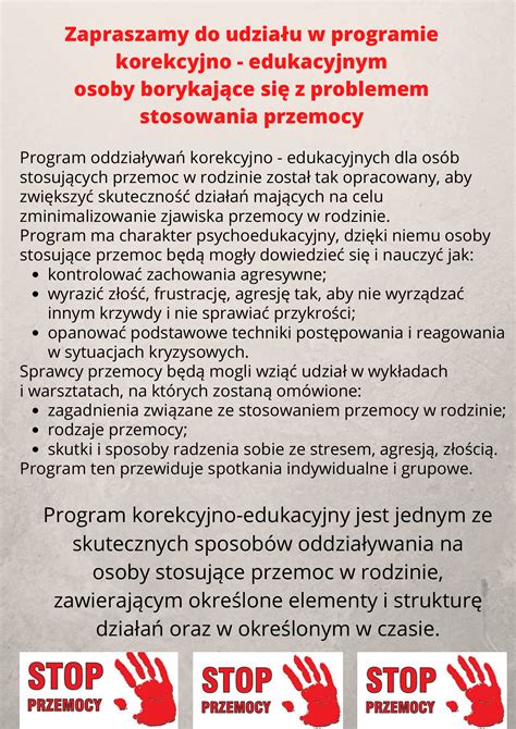 Program Korekcyjno Edukacyjny Dla Os B Stosuj Cych Przemoc Pcpr Tuchola