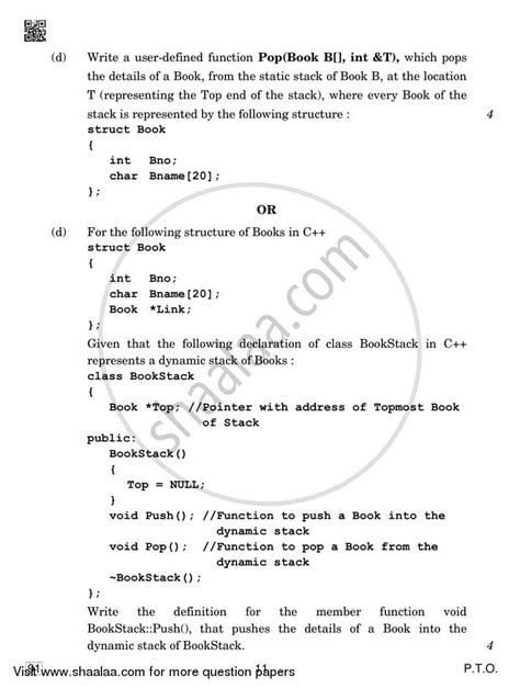 Computer Science C 2018 2019 Science English Medium Class 12 Set 4 Question Paper With Pdf