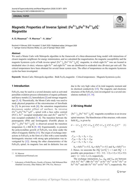 Magnetic Properties of Inverse Spinel: (Fe3+)A(Fe3+Fe2+)BO42− Magnetite ...