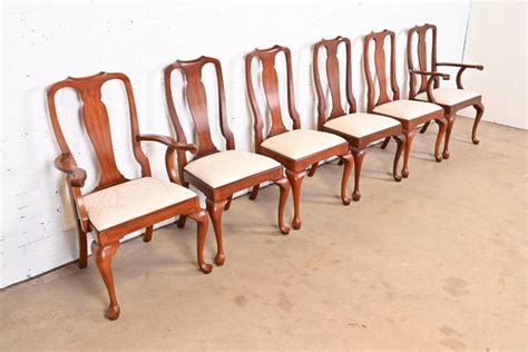 Henkel Harris Queen Anne Solid Cherry Wood Dining Chairs Set Of Six For Sale At 1stdibs