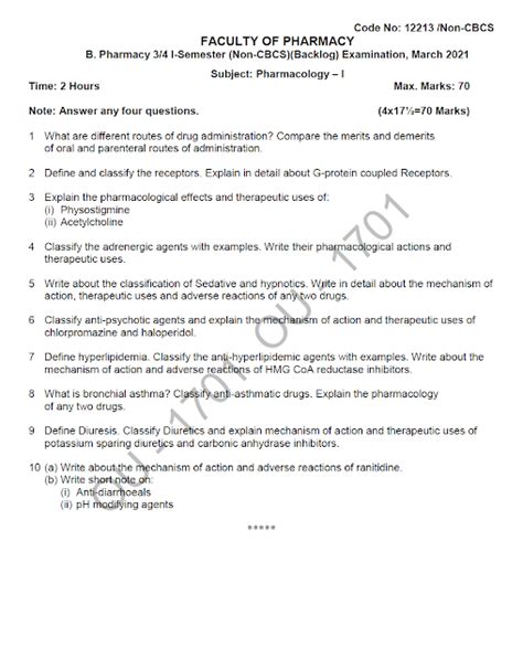 Osmania University B Pharmacy 3 4 Year I Semester NON CBCS