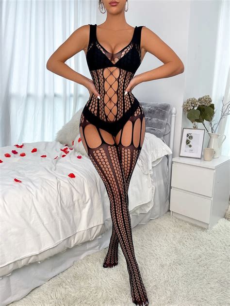 Classic Sexy Mesh Cut Out Crotchless Bodystocking Lingerie Without