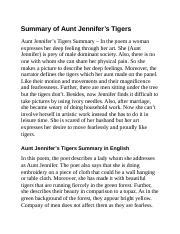 Aunt Jennifer Tigers Docx Summary Of Aunt Jennifer S Tigers Aunt