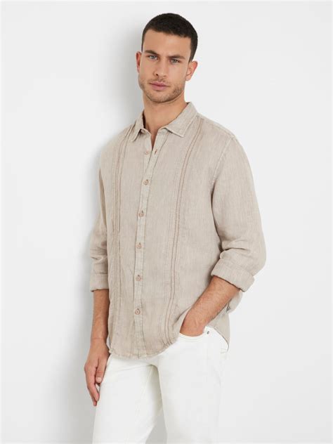 GUESS Camisa Bordada De Lino Hombre