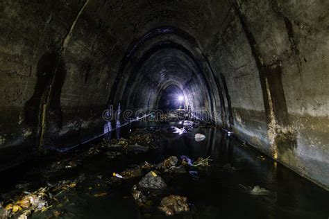 Underground Urban Sewer Tunnel Large Sewage Collector Stock Image