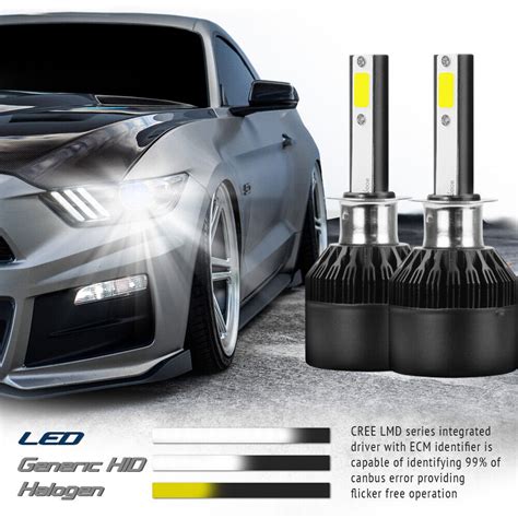 Pair H Led Headlight Kit Led Lamp W Lm K Cob Beam Bulbs