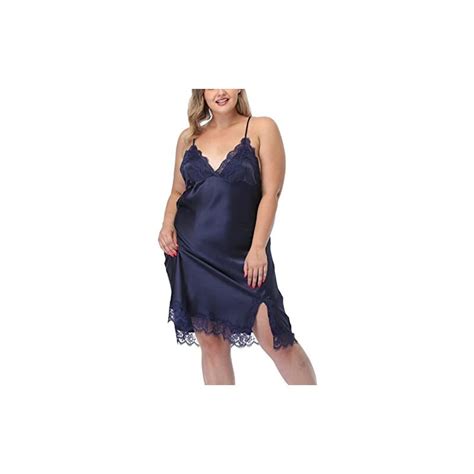 ABC STAR Donne Plus Size Raso Slip Camicia Da Notte Pizzo Chemise Lingerie Sexy Spacco Negligees