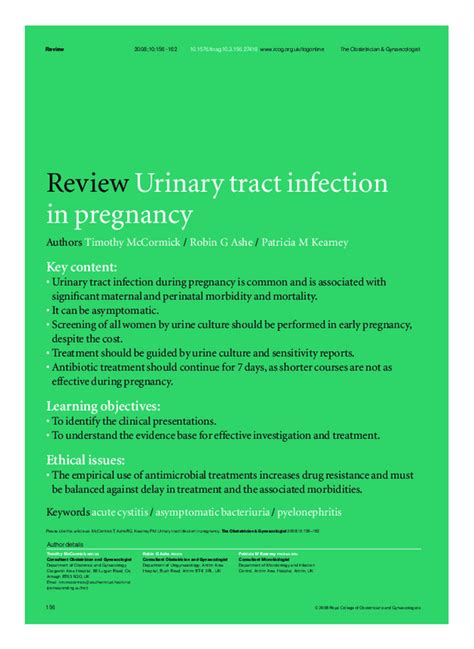 Pdf Urinary Tract Infection In Pregnancy