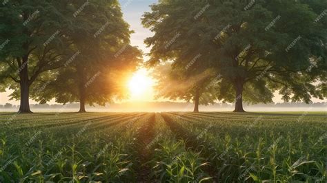 Premium Photo Illinois Dawn Sunrise Over A Cornfield At Dawn