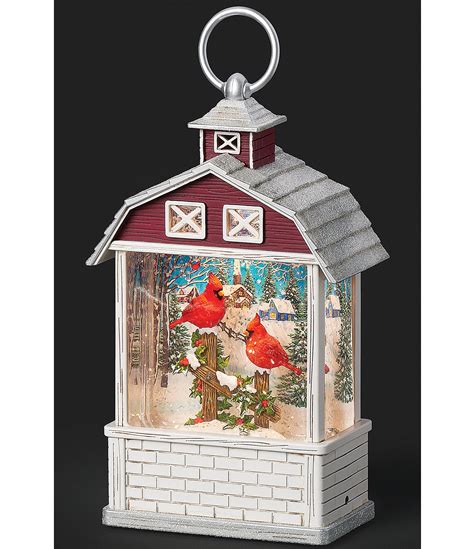 Roman 11 Led Lightning Cardinals On Holly Branches Swirl Barn Lantern