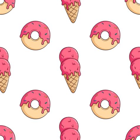 Premium Vector Hand Drawn Dessert And Ice Cream Cone Seamless Pattern