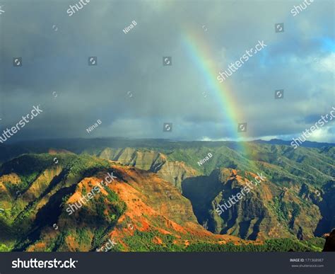 Rainbow Over Waimea Canyon In Kauai Hawaii Stock Photo 171368987