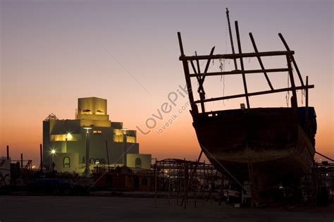 Dawn Breaking Behind The Unfinished Museum Of Islamic Art In Doha