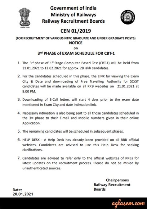 Rrb Ntpc Cen Rd Phase Exam Schedule For Cbt Out Get Notice