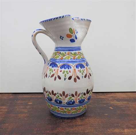 Spanish Hand Painted Ceramic Pitcher Jug Large Spanish Pitcher