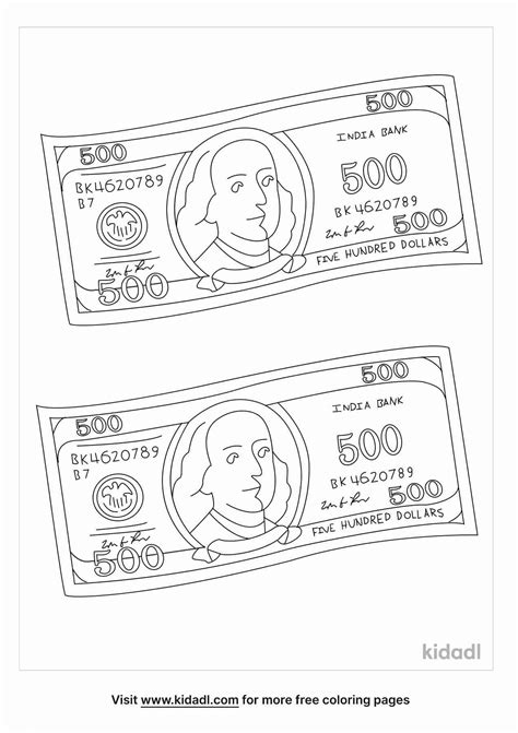 Five Dollar Bill Coloring Page