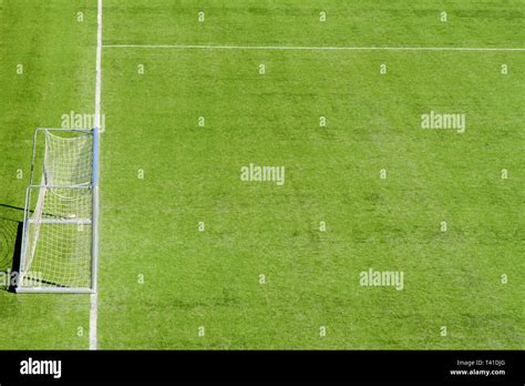 Closeup Field Football Goal Grass Green Ground Lawn Net Hi Res Stock