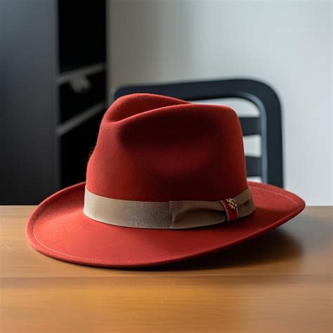 Premium Photo Brown Fedora With Red Rim Vintage Style