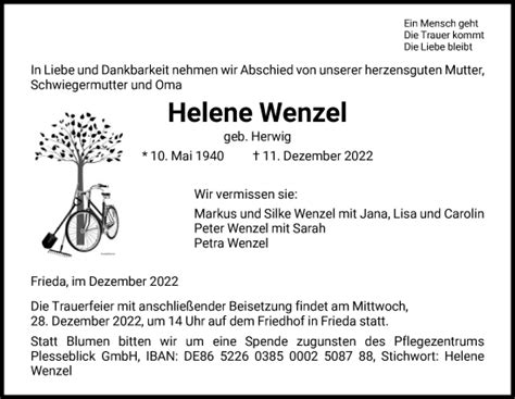 Traueranzeigen Von Helene Wenzel Trauer Werra Rundschau De