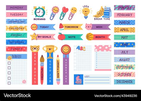 School journal stickers cartoon planner label Vector Image