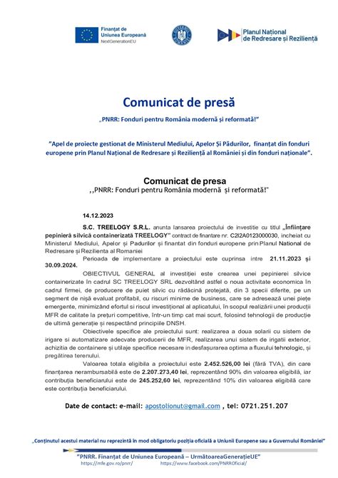 Comunicat De Pres Treelogy Srl Ziarul National