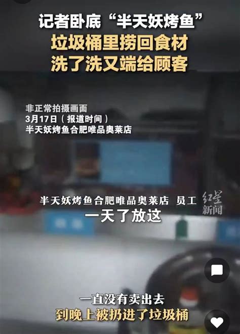 垃圾桶拿回食材继续上桌，“只要不臭都能继续用”！刚刚，半天妖烤鱼道歉：两家涉事门店永久关停问题市场按要求