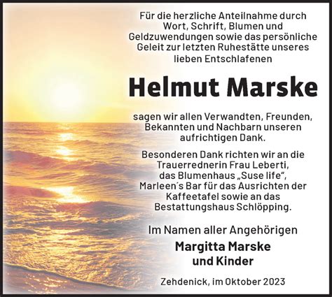 Traueranzeigen von Helmut Marske Märkische Onlinezeitung Trauerportal