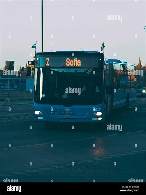 A Vertical Shot Of A Number 2 Bus In Traffic In Stockholm Stock Photo