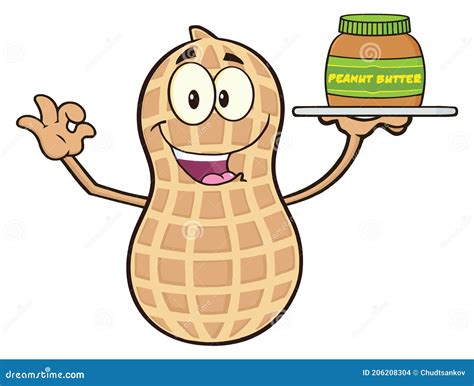 Funny Peanut Cartoon Mascot Character Holding a Jar of Peanut Butter Stock Vector - Illustration ...