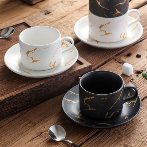 Classy Marbled Ceramic Coffee Cup & Saucer Set