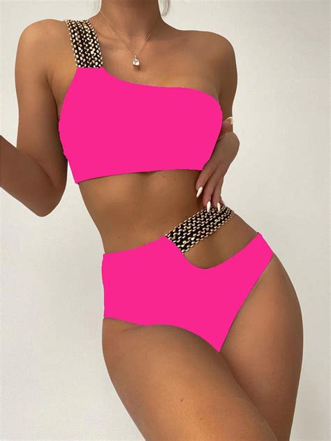 Stitch Detail Cut Out One Shoulder Bikini Swimsuit Artofit