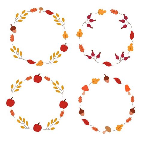 Premium Vector Vector Set Round Frame Of Leaves Berries Mushrooms