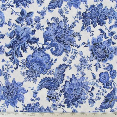 White And Blue Floral And Paisley Cotton Calico Fabric Hobby Lobby