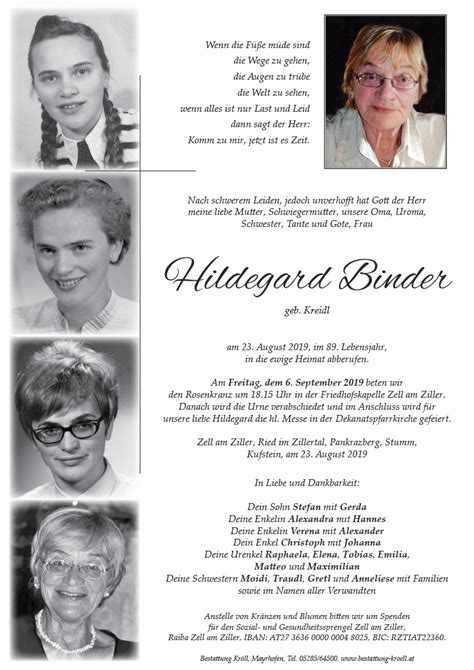 Hildegard Binder Kuratorium Bestattung