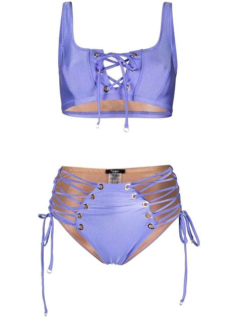 Noire Swimwear Lace Up Two Piece Bikini Purple Editorialist