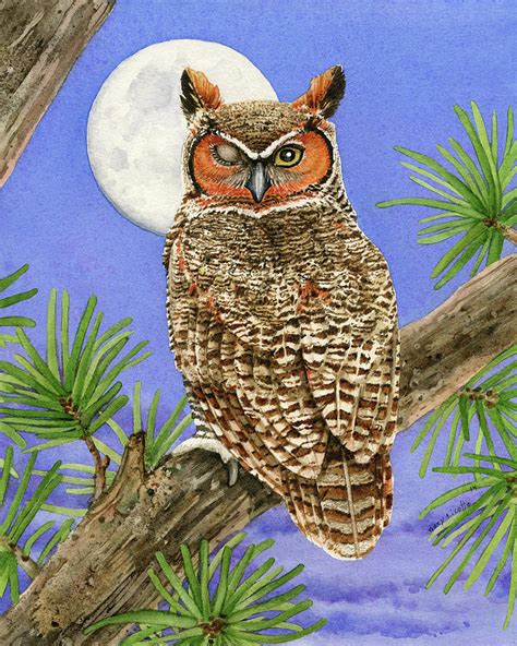 Owl Tree With Great Horned Owl Painting By Tracy Lizotte Pixels