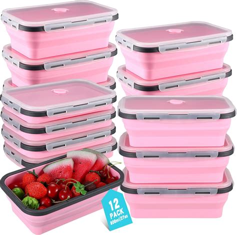 Uiifan Pink Collapsible Food Storage Containers Set Stackable Collapsible Bowls With