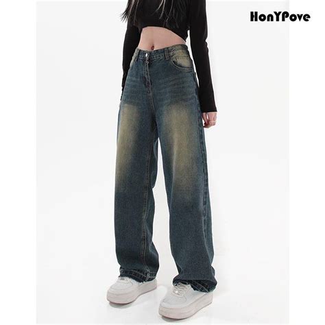 Honypove Quần Jeans Nữ Dài Lưng Cao Ống Rộng Thời Trang Shopee Việt Nam