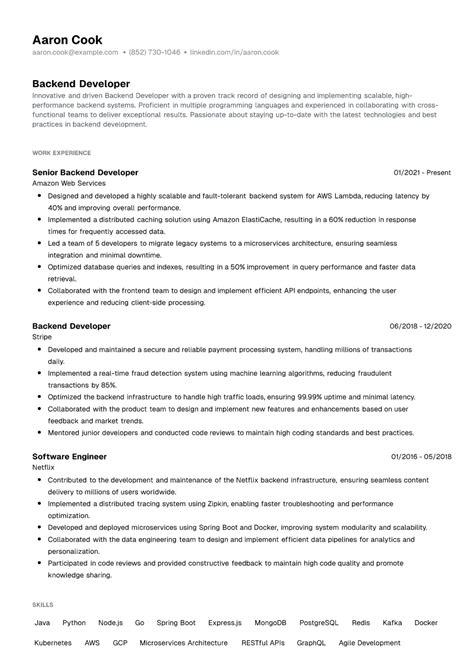 Backend Developer Resume Examples Writing Guide