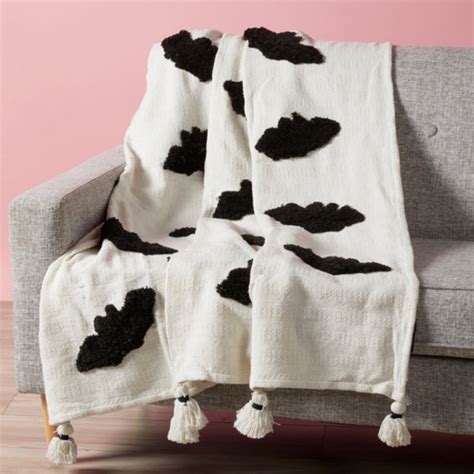 Rachel Zoe Bedding Rachel Zoe Throw Bat Blanket 5 X 60 Black White Halloween Tassels Tiktok