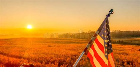 Fields Sunset American Flag Stock Image Image Of Fields Farming