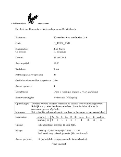 Tentamen 27 Mei 2014 Vragen En Antwoorden Faculteit Der Economische