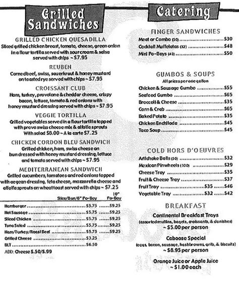 Menu at Causeway Cafe, Metairie