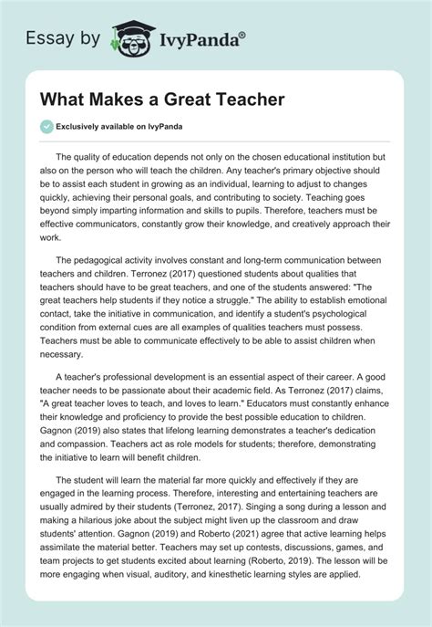 What Makes A Great Teacher Words Essay Example