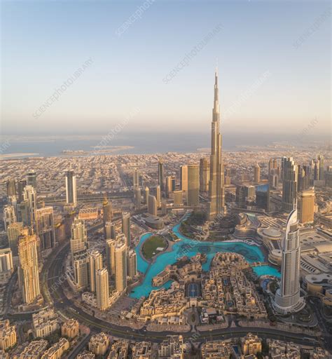 Aerial view of Burj Khalifa skyscraper, Dubai, UAE - Stock Image - F038 ...