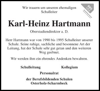 Traueranzeigen Von Karl Heinz Hartmann Trauer Gedenken