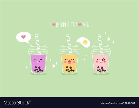 Cute Boba Milk Tea Cartoon Characters Set Vector Image